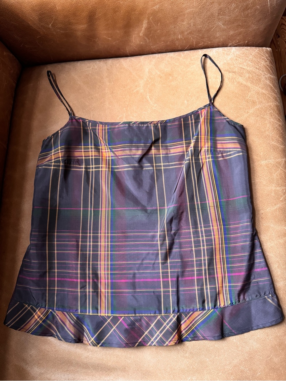 Sportmax Max Mara Women’s Plaid silky taffeta Camisole Tank Top Italy windowpane